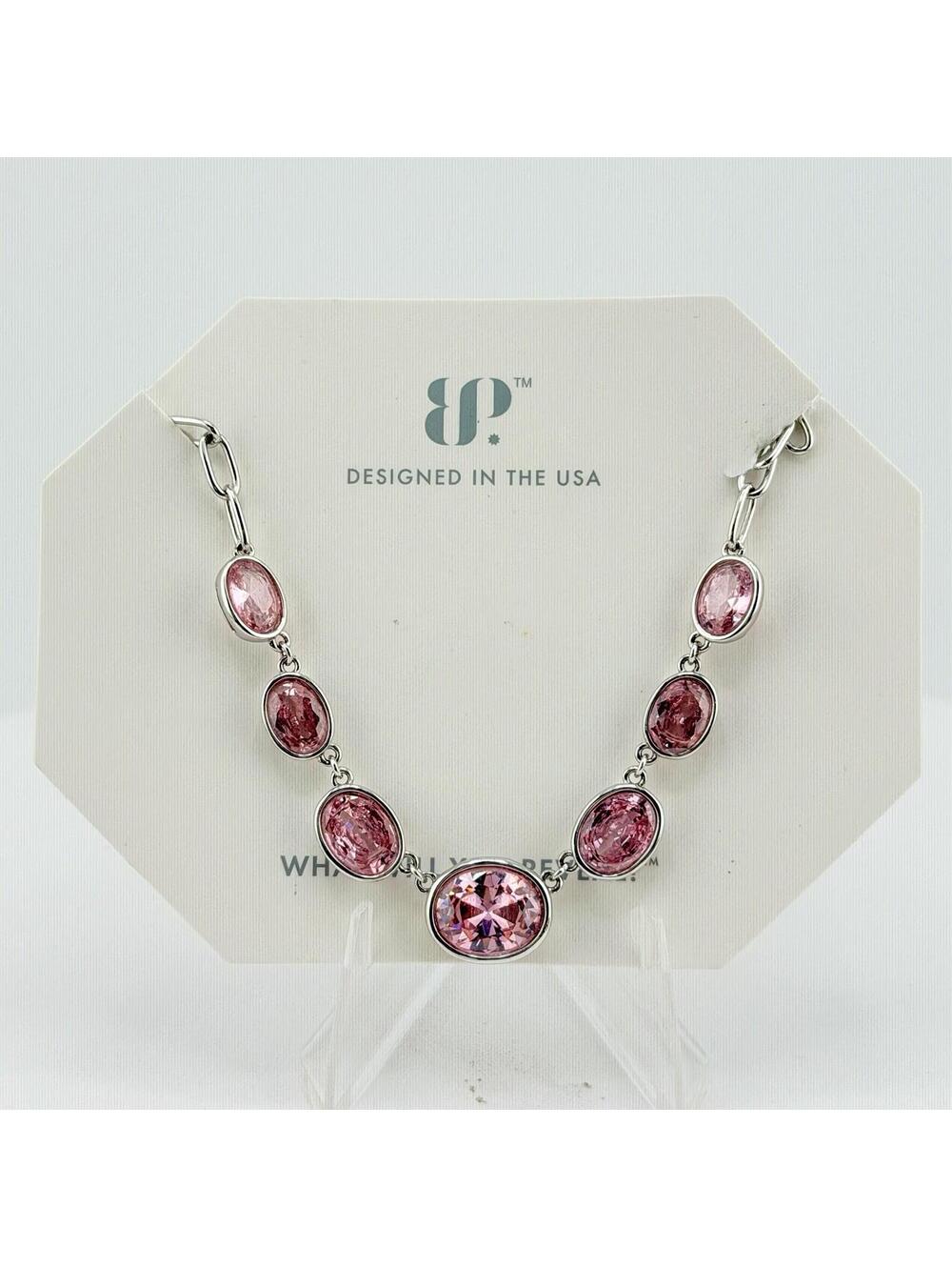 Bomb Party Necklace "Dream Of Me Always" Rose Quartz on Rhodium NK85831